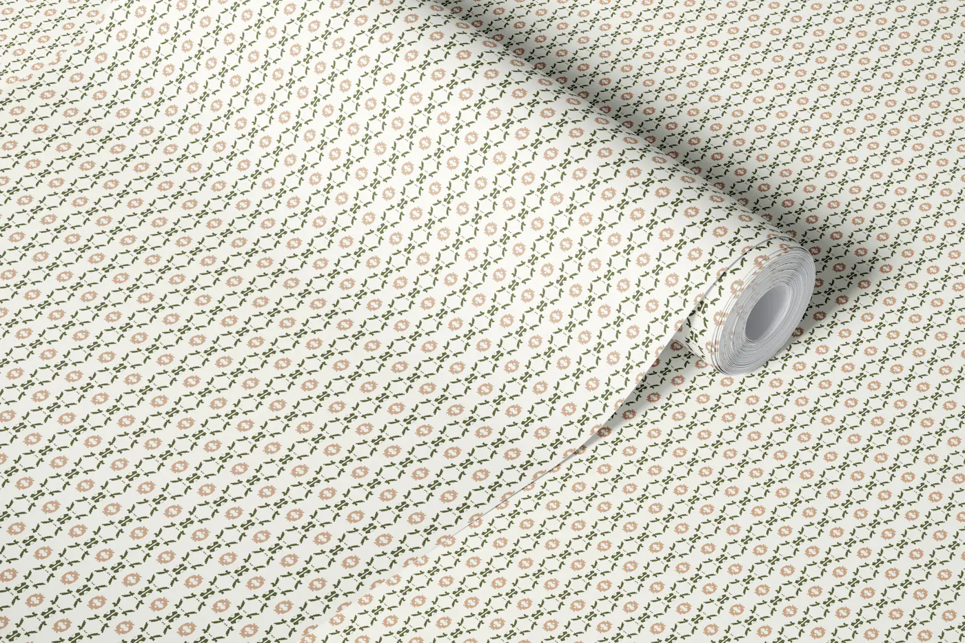 Abstract rustic ornaments - white & green wallpaper roll