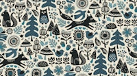 autumn forest - blue, teal wallpaper