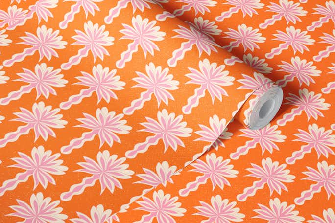 Tropical Pink and orange summer palm treeswallpaper roll