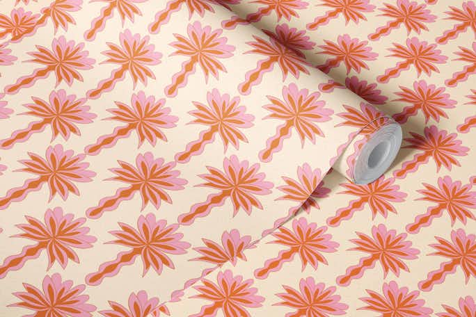 Pink and orange Boho summer palm trees lightwallpaper roll