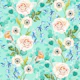 Handpainted flowers and birds on mint green