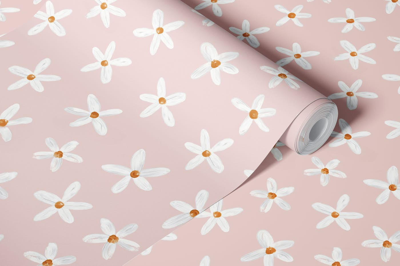 Delicate Daisies on Pink wallpaper roll