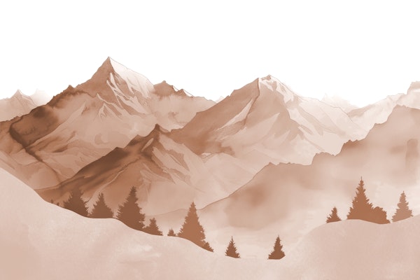 Watercolor landscape mountain and forest