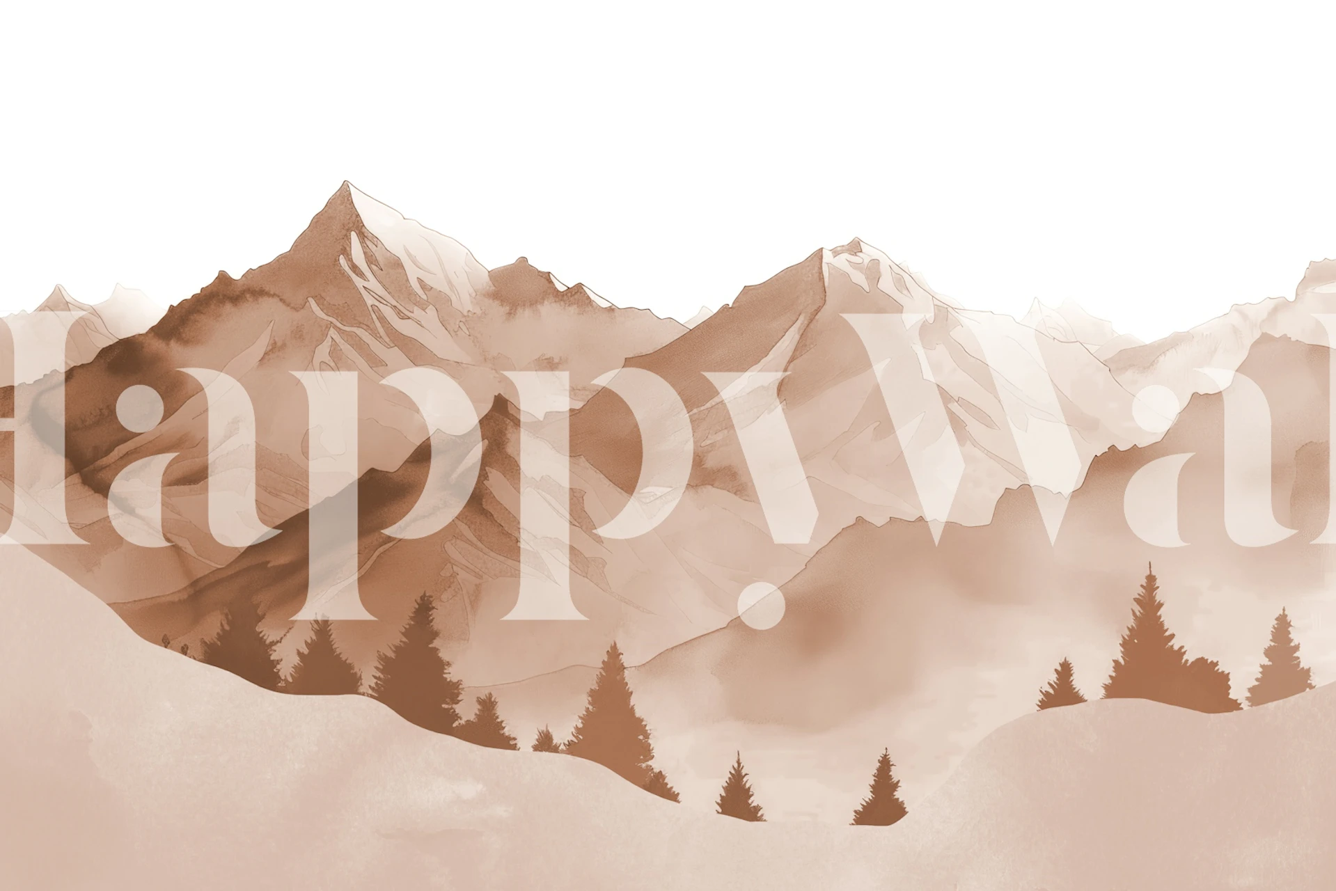 Watercolor mountain landscape with forest in brown tones wallpaper