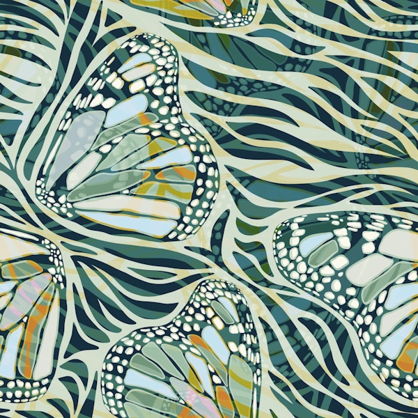 Maximalist Boho Zebra Butterfly in teal Green