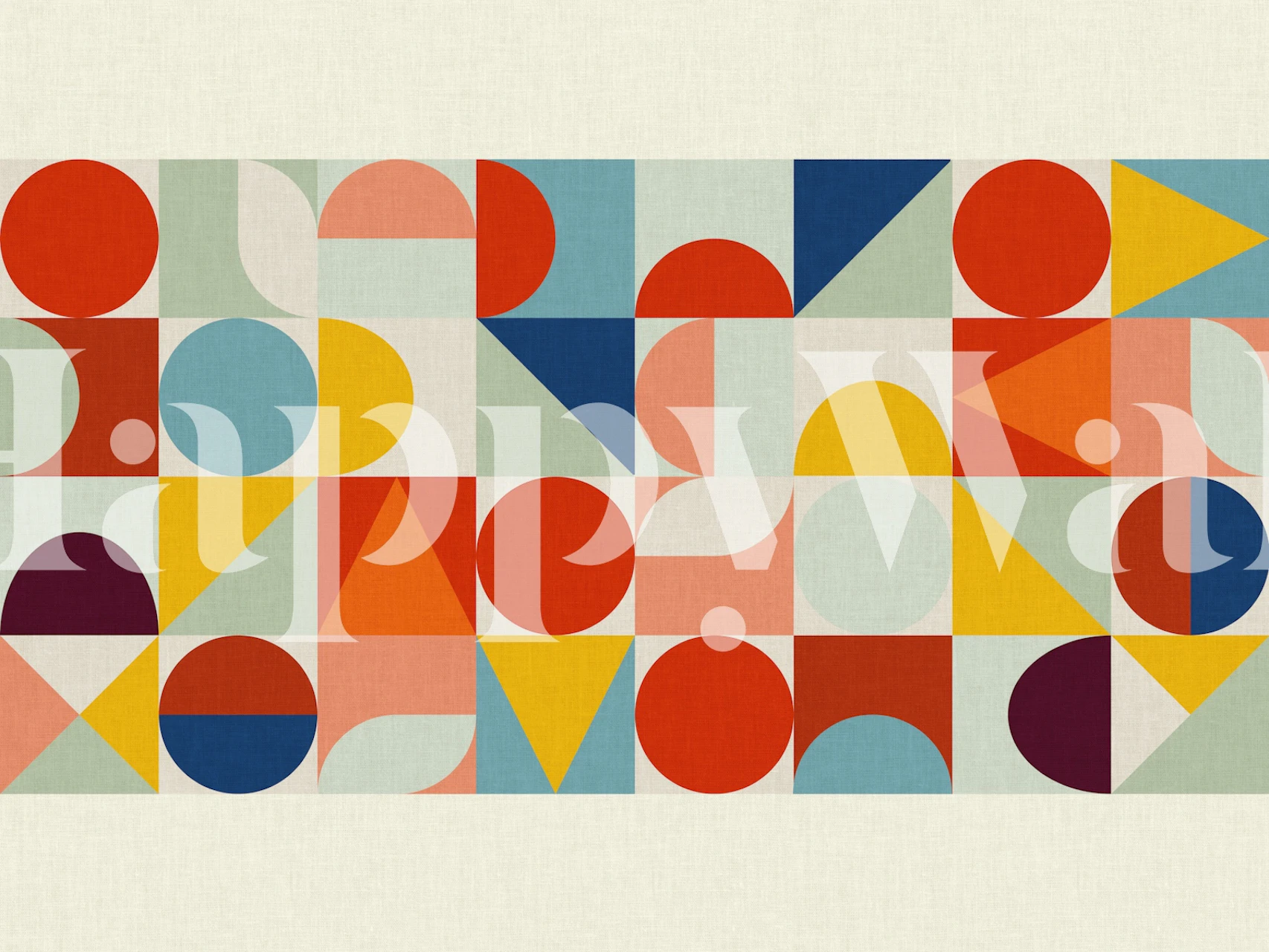 Colorful geometric shapes in red, blue, yellow, and green wallpaper