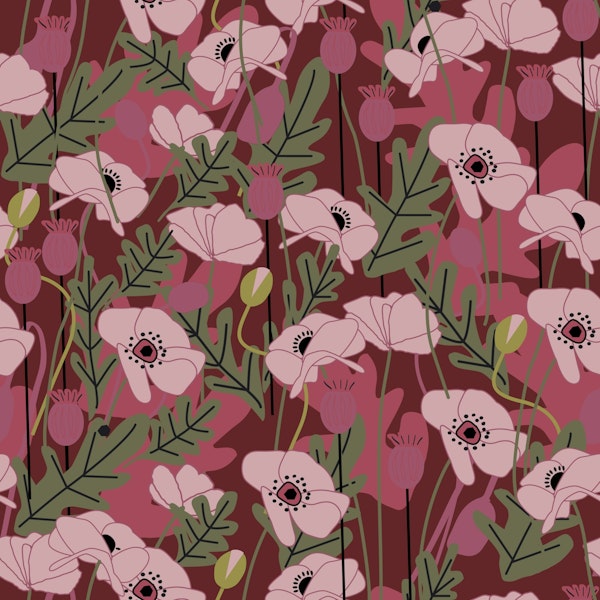 Blush Poppies on Cranberry