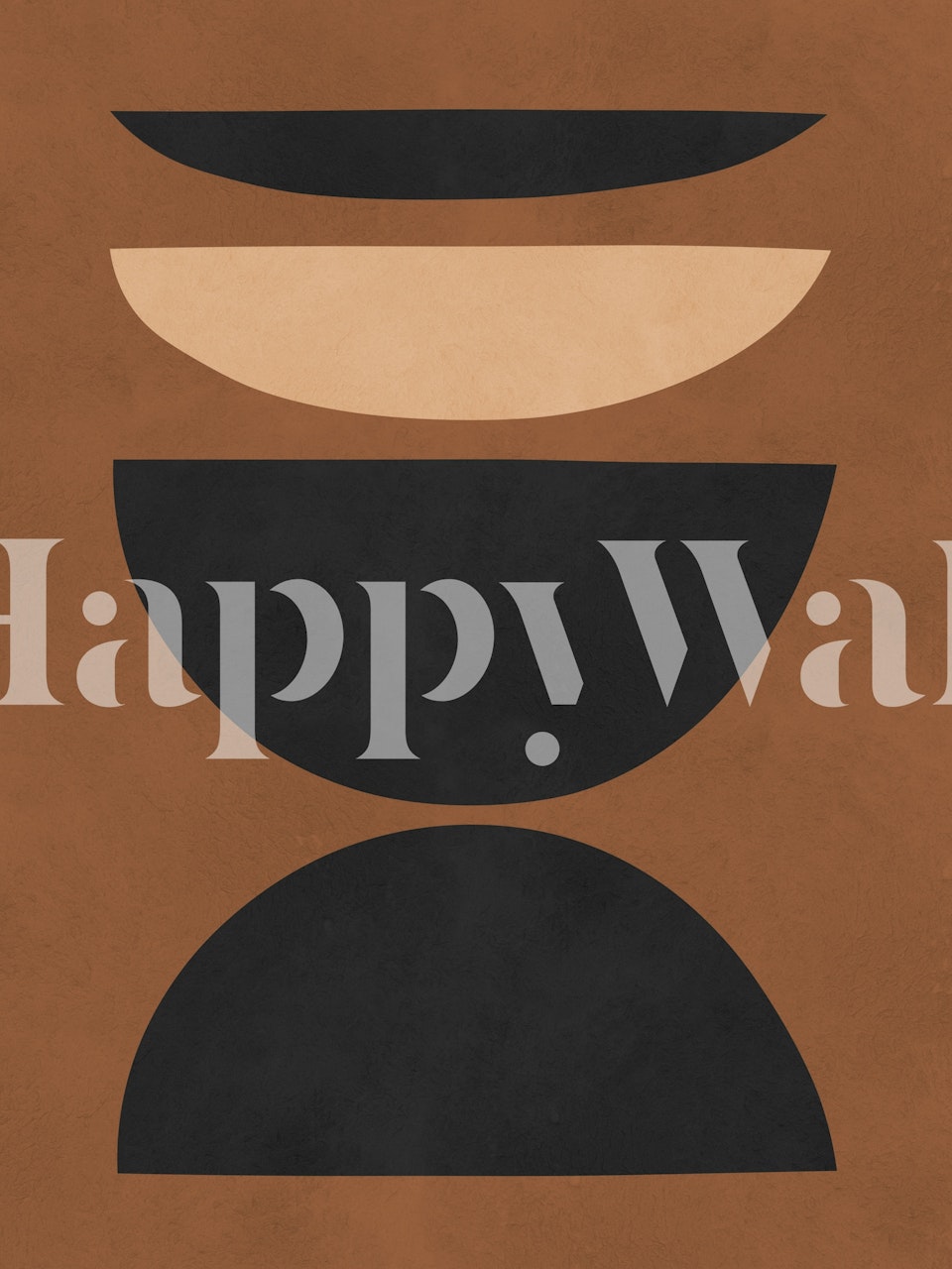 Moderní geokmenová nástěnná malba s černými a béžovými geometrickými tvary na pozadí v zemitých tónech.