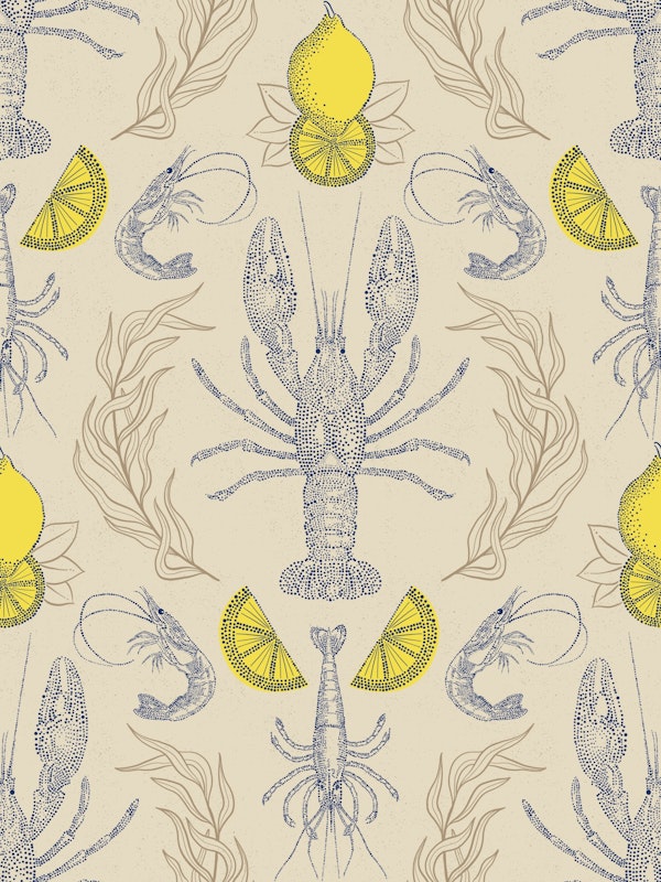 Vintage nautical lobster and lemons