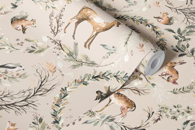 Animal Forest Woodland Toile Kidswallpaper roll