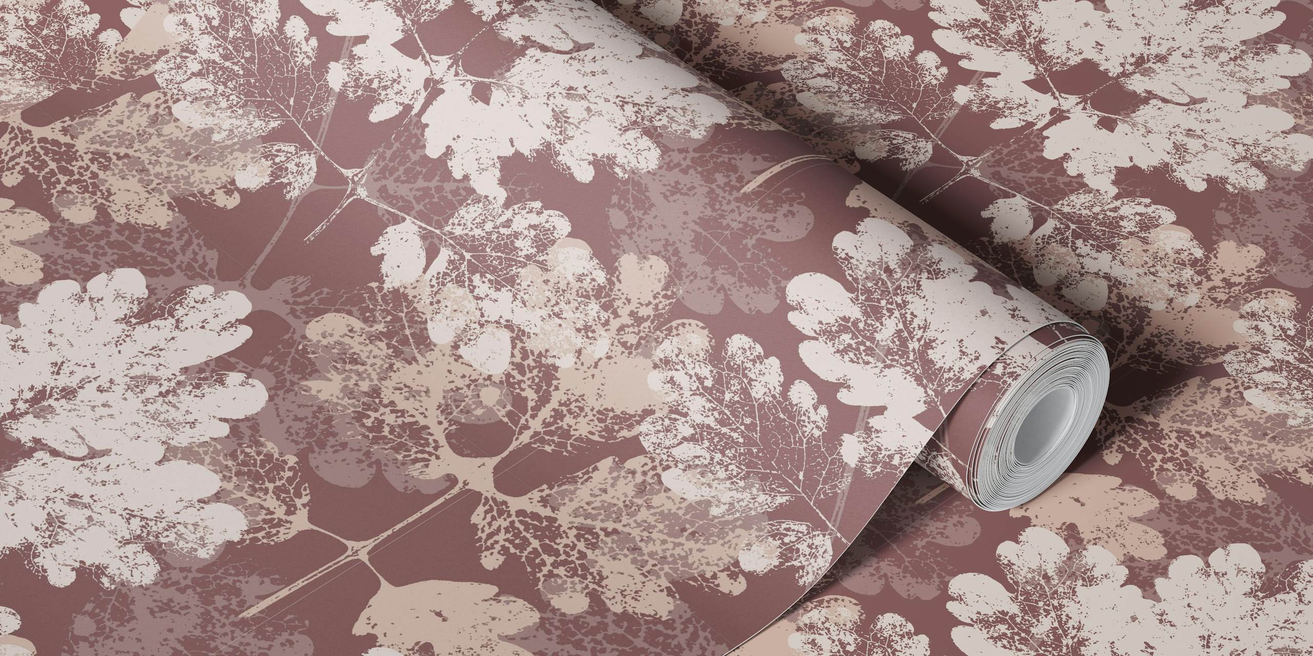 Botanical leaf pattern in soft pink tones wallpaper
