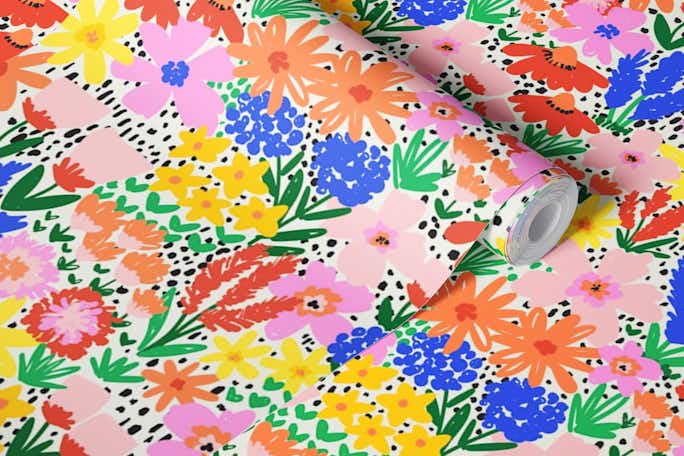 Happy Colorful Summer Flower Meadowwallpaper roll
