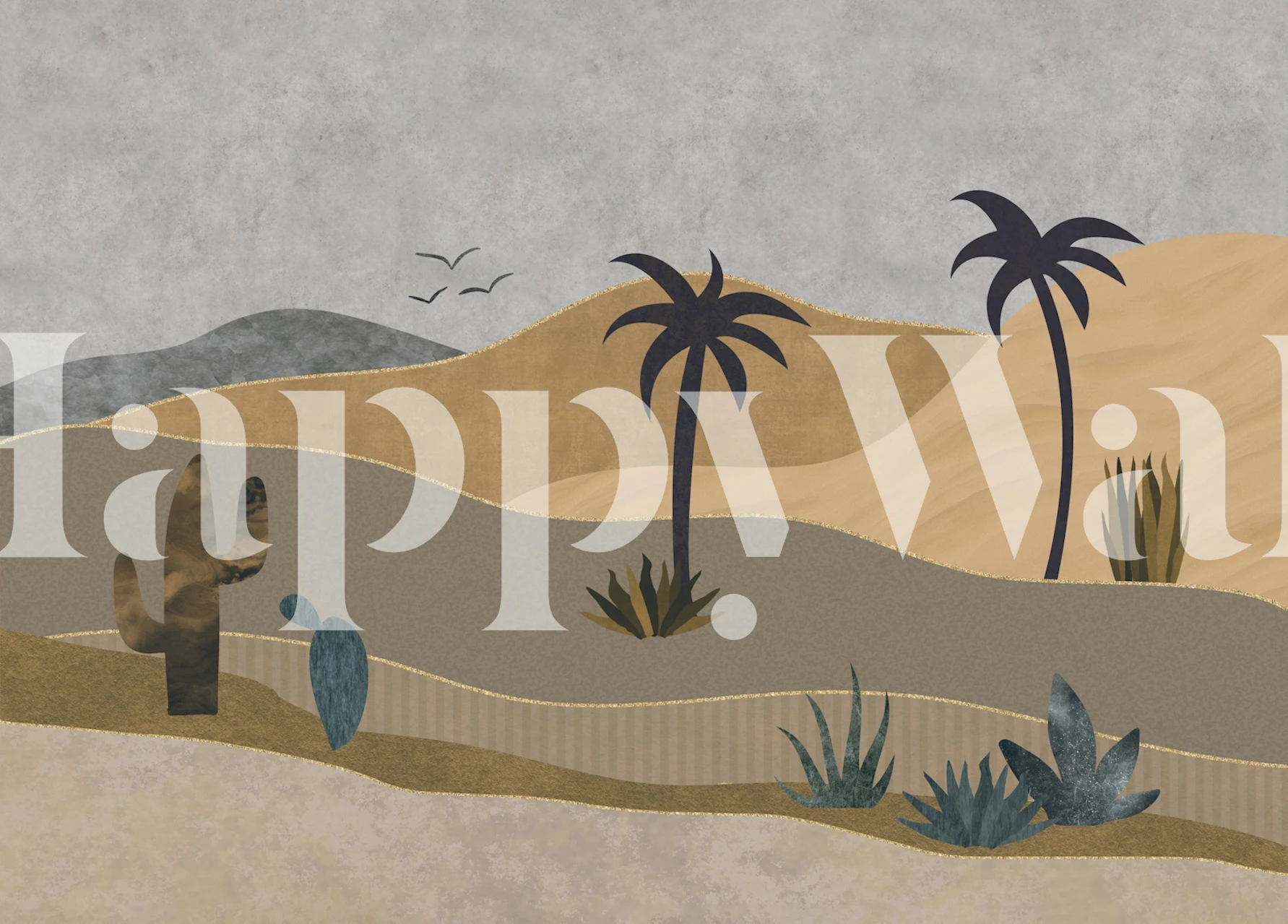 Calm Oasis Landscape Collage Tapete in einem Raum