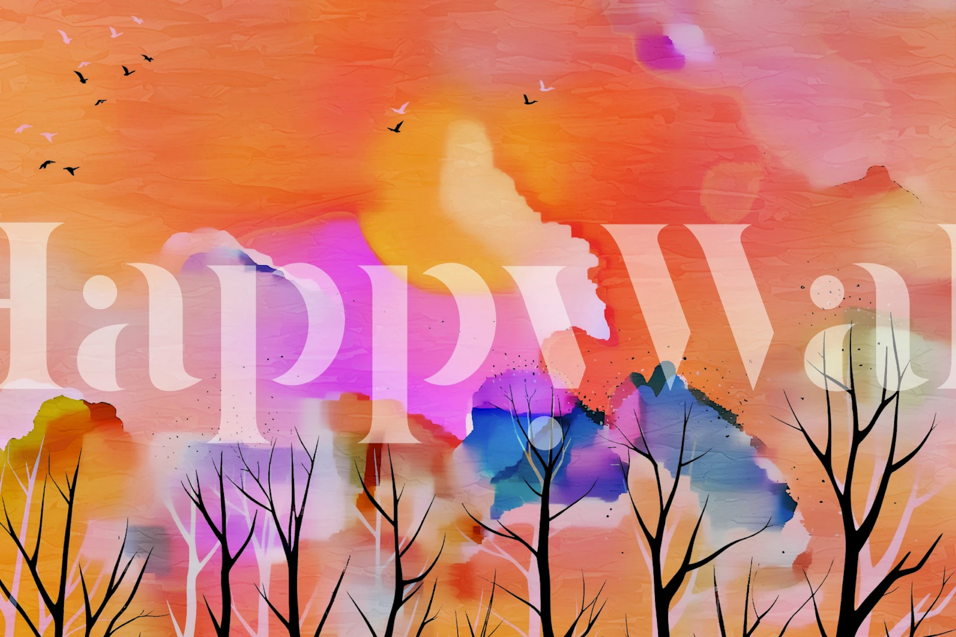 Colorful abstract forest scene with trees and vibrant hues wallpaper