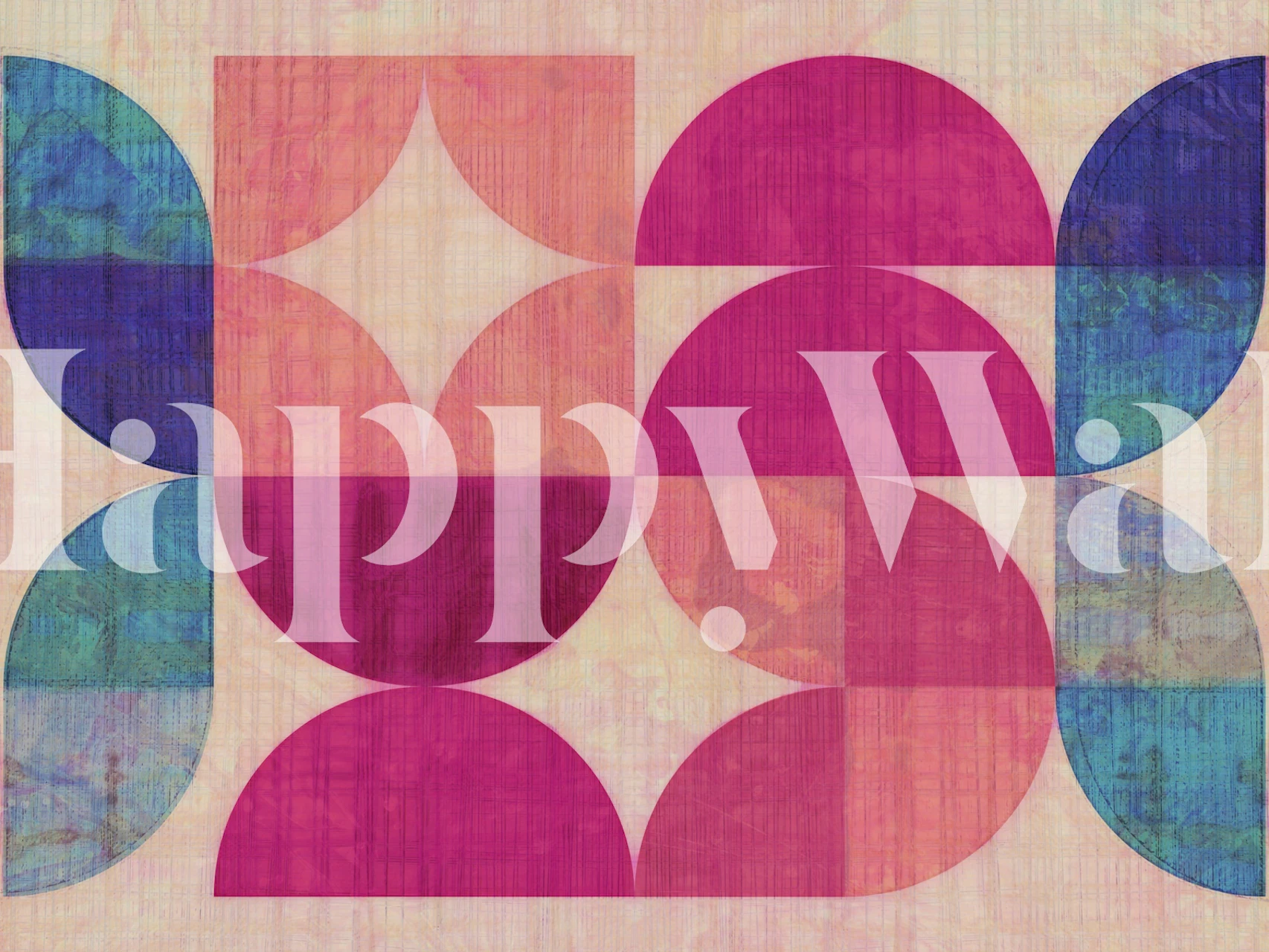 Colorful geometric patterns in pink and blue wallpaper