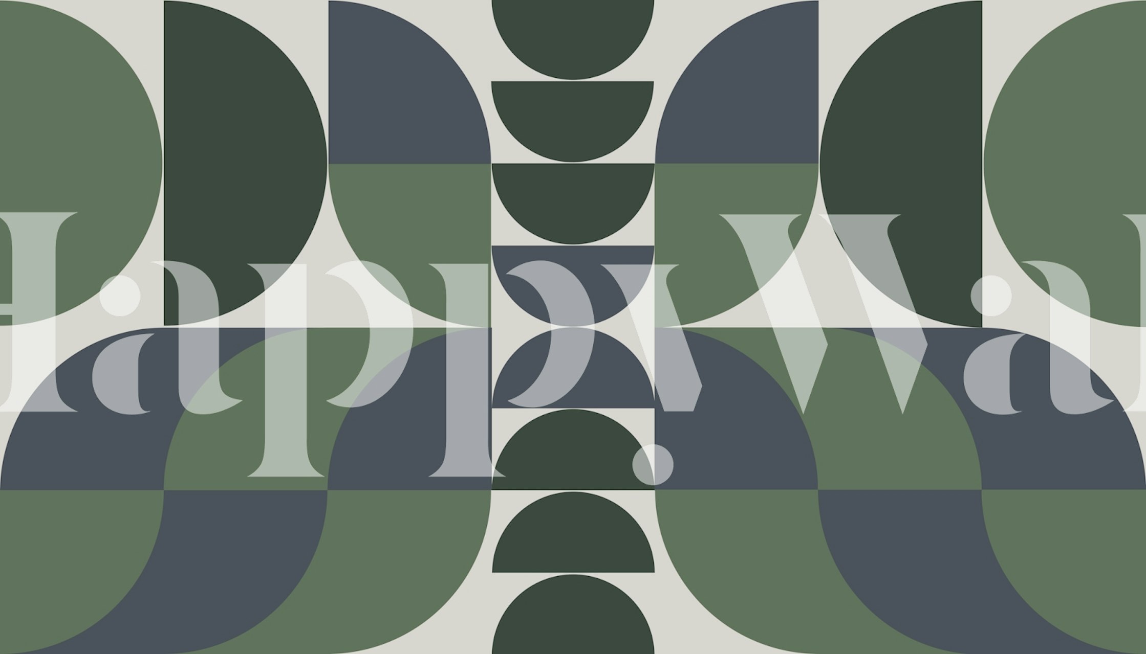 Geometric shapes in green and navy on cream wallpaper