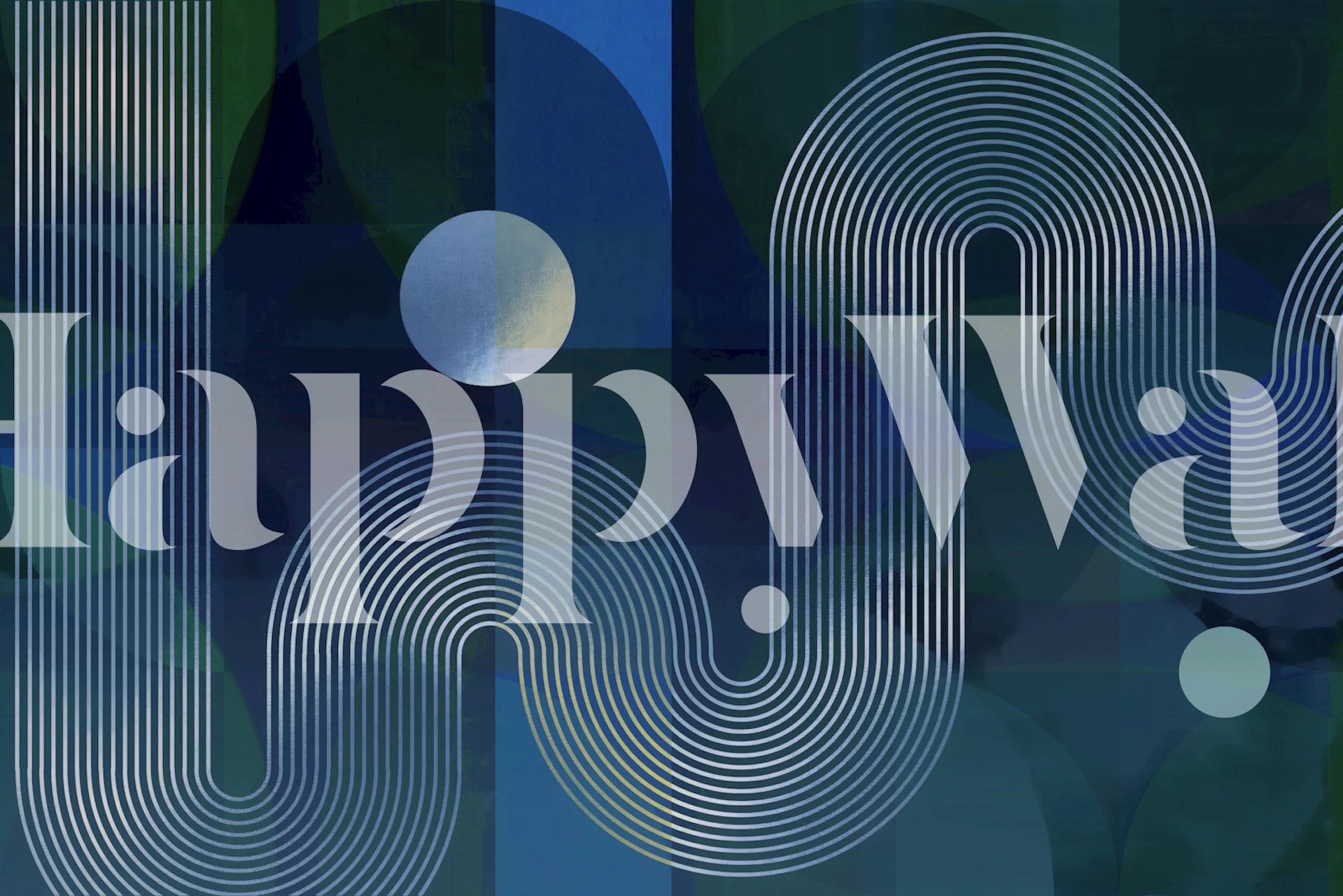 Curved lines and circular shapes in blue and green wallpaper.