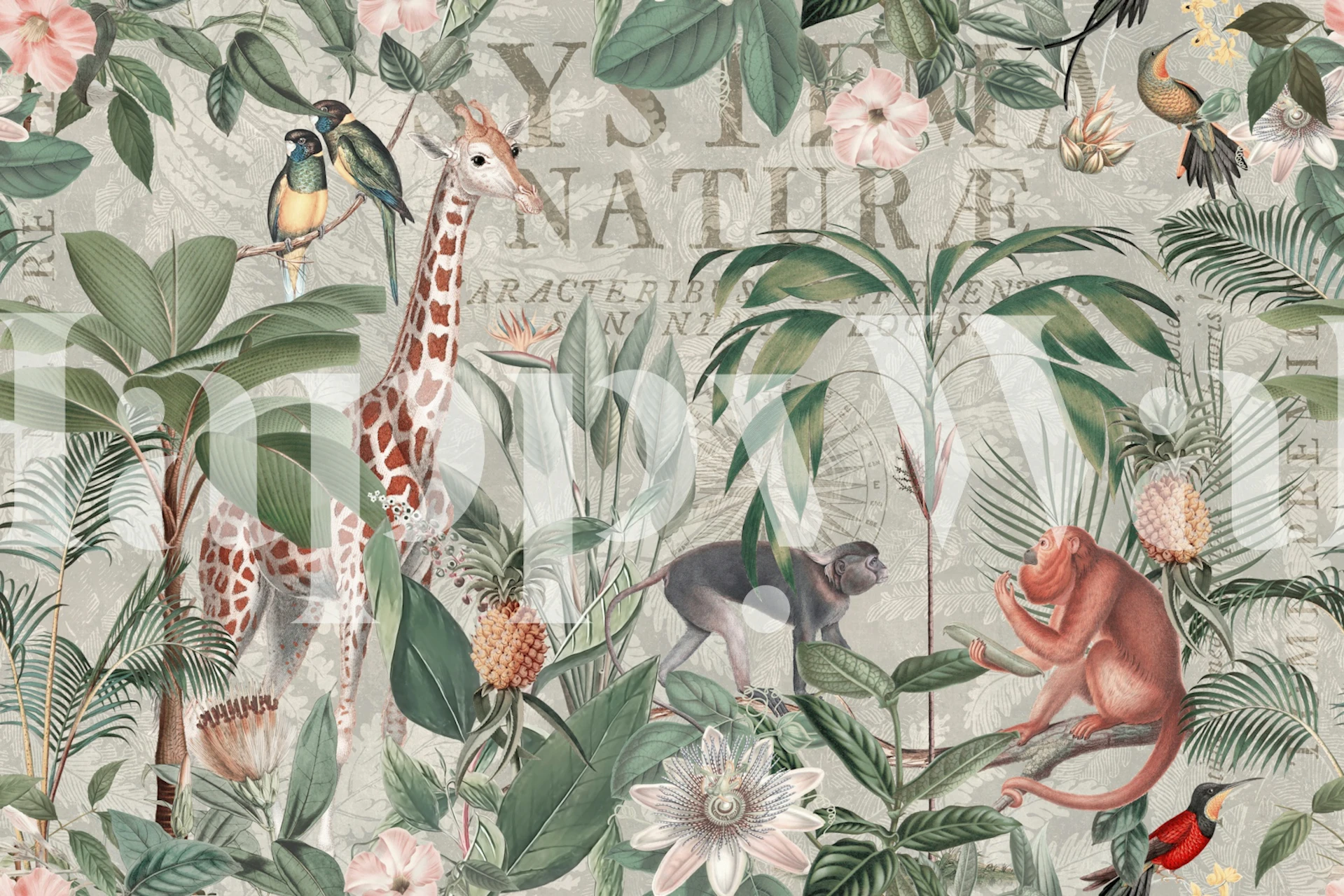 Nostalgic jungle animal wallpaper in a room