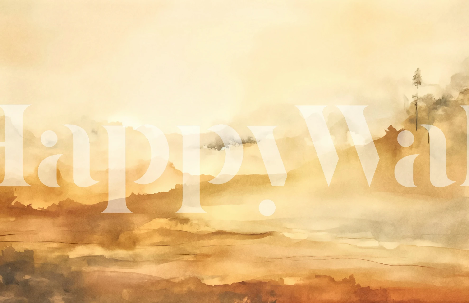 Watercolor abstract landscape in warm colors orange and beige wallpaper