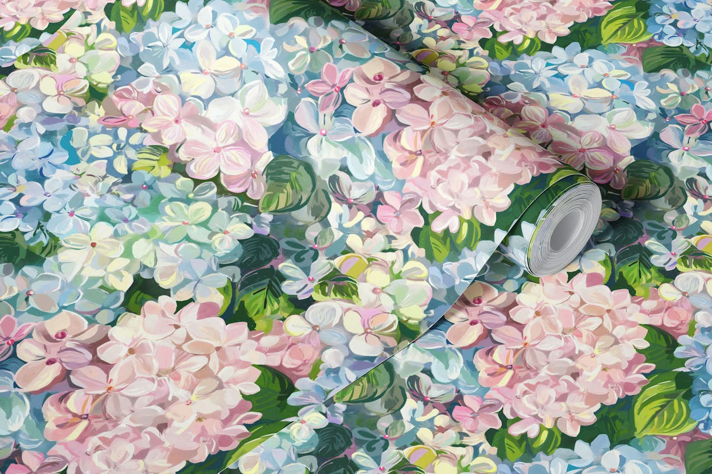 Bubblegum Hydrangea Vintage Art wallpaper roll