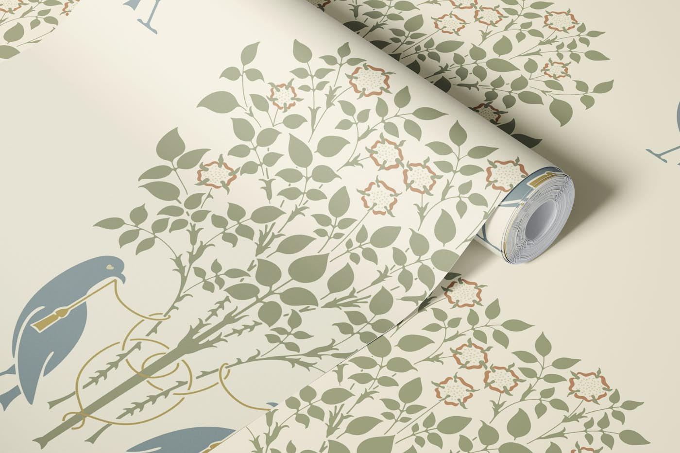 Art Nouveau Birds and Roses 1 cream wallpaper roll