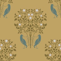 Art Nouveau Birds and Roses 2 mustard tapete