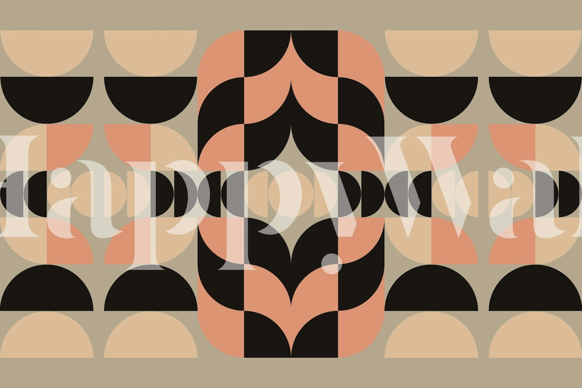 Bauhaus Geo Composition-muurschildering uit het midden van de eeuw met geometrische vormen en een gedempt kleurenpalet