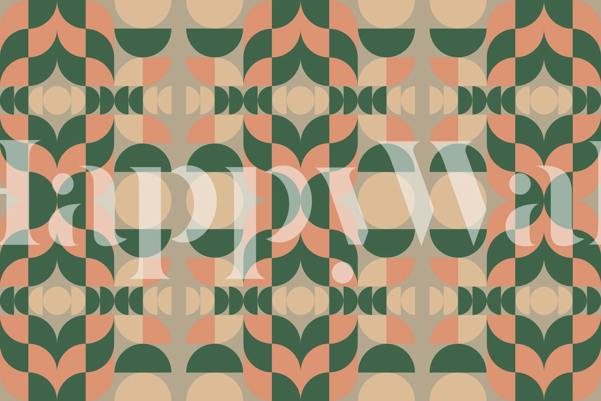 Mid Century Bauhaus inspired geometric pattern wall mural in earthy tones