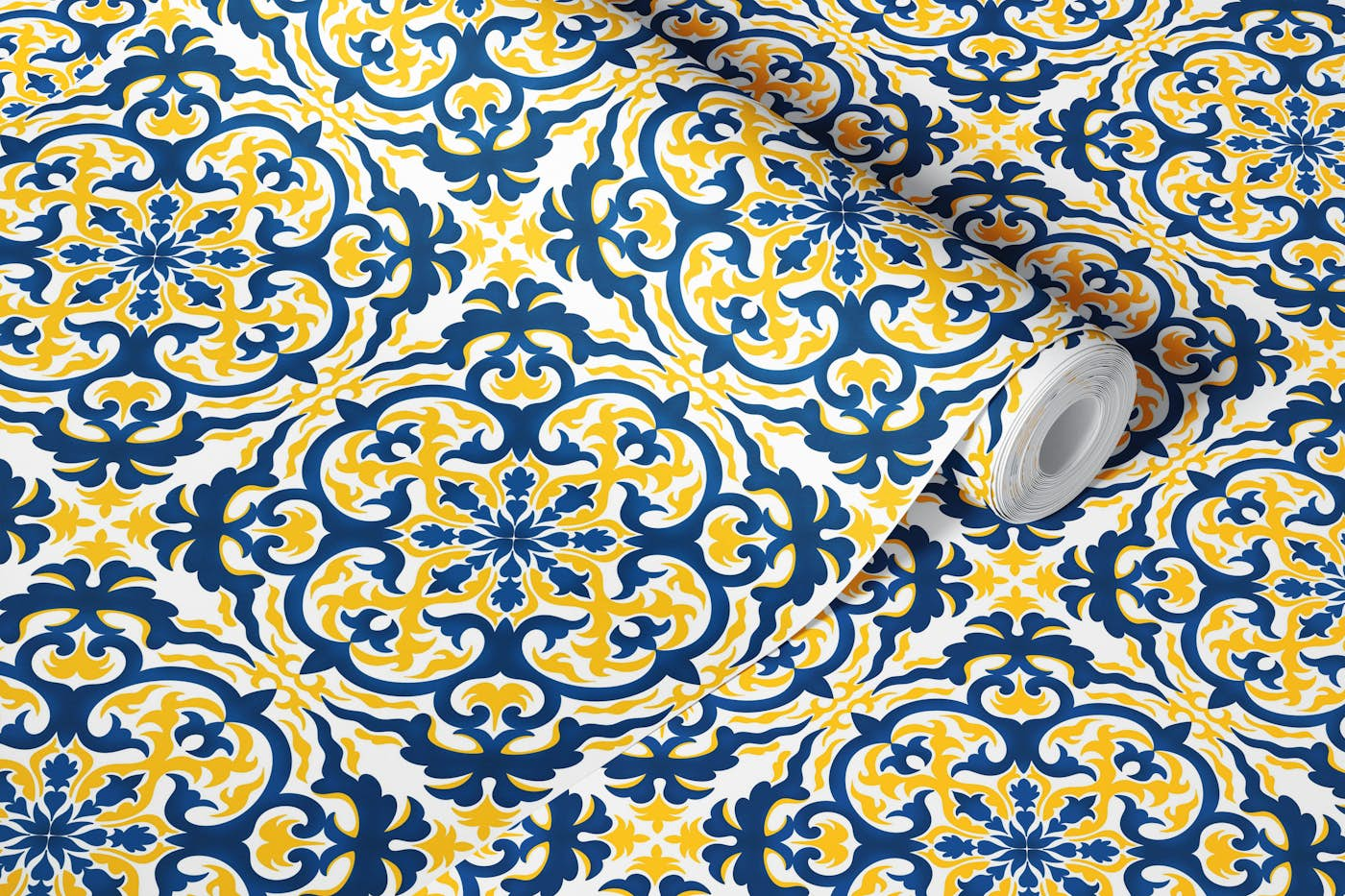 Yellow and Blue Ceramic tile 2 wallpaper roll