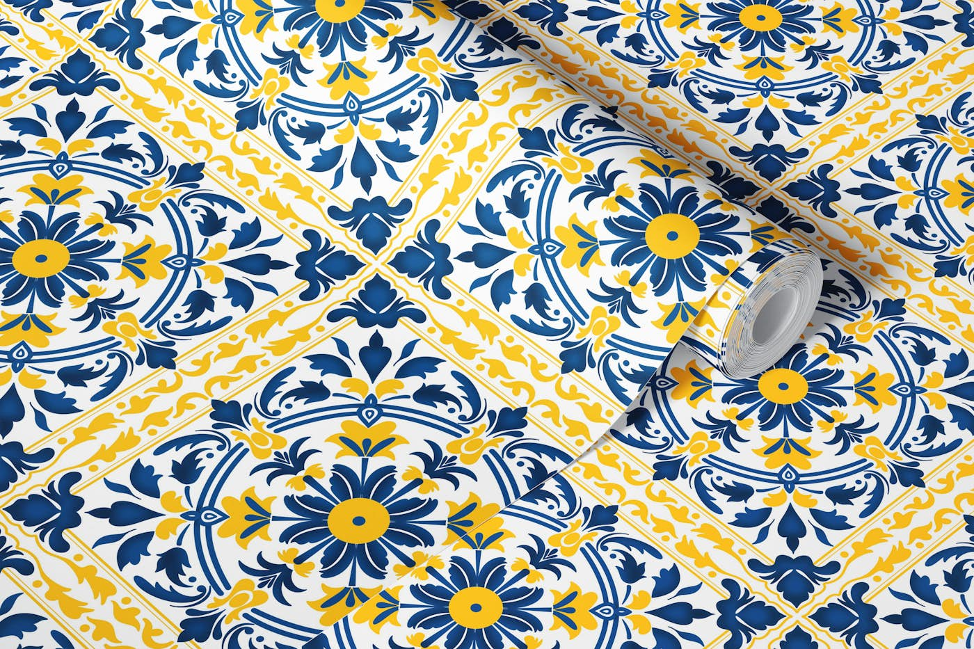 Yellow and Blue Ceramic tile 4 wallpaper roll