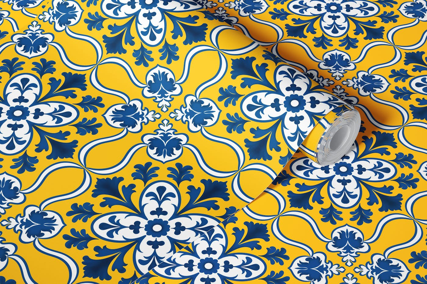 Yellow and Blue Ceramic tile 5 wallpaper roll