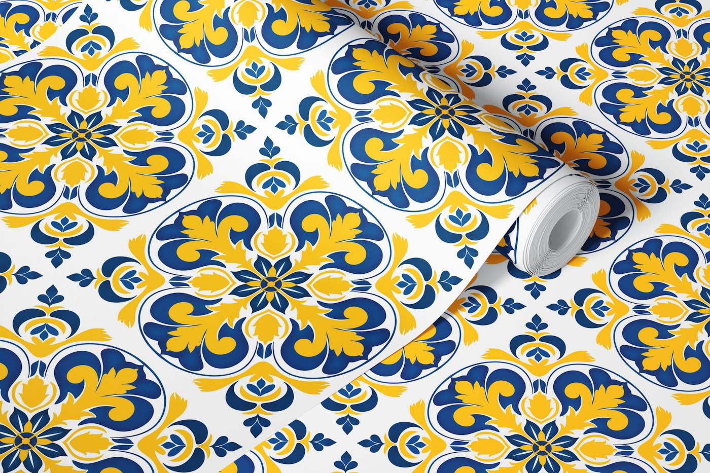 Yellow and Blue Ceramic tile 7 wallpaper roll