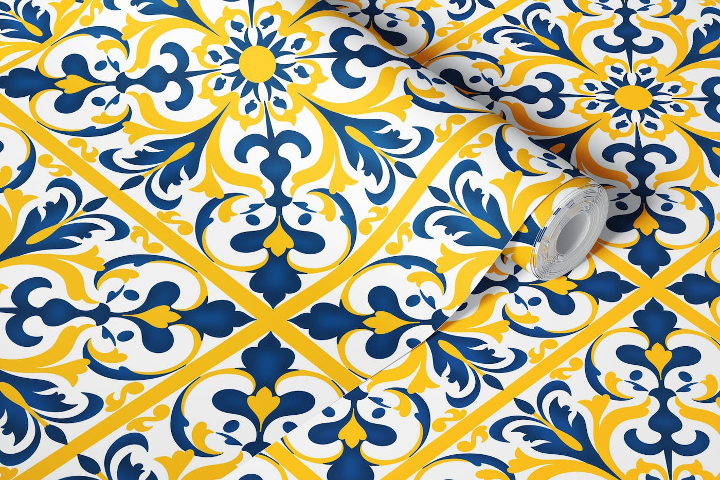 Yellow and Blue Ceramic tile 8 wallpaper roll