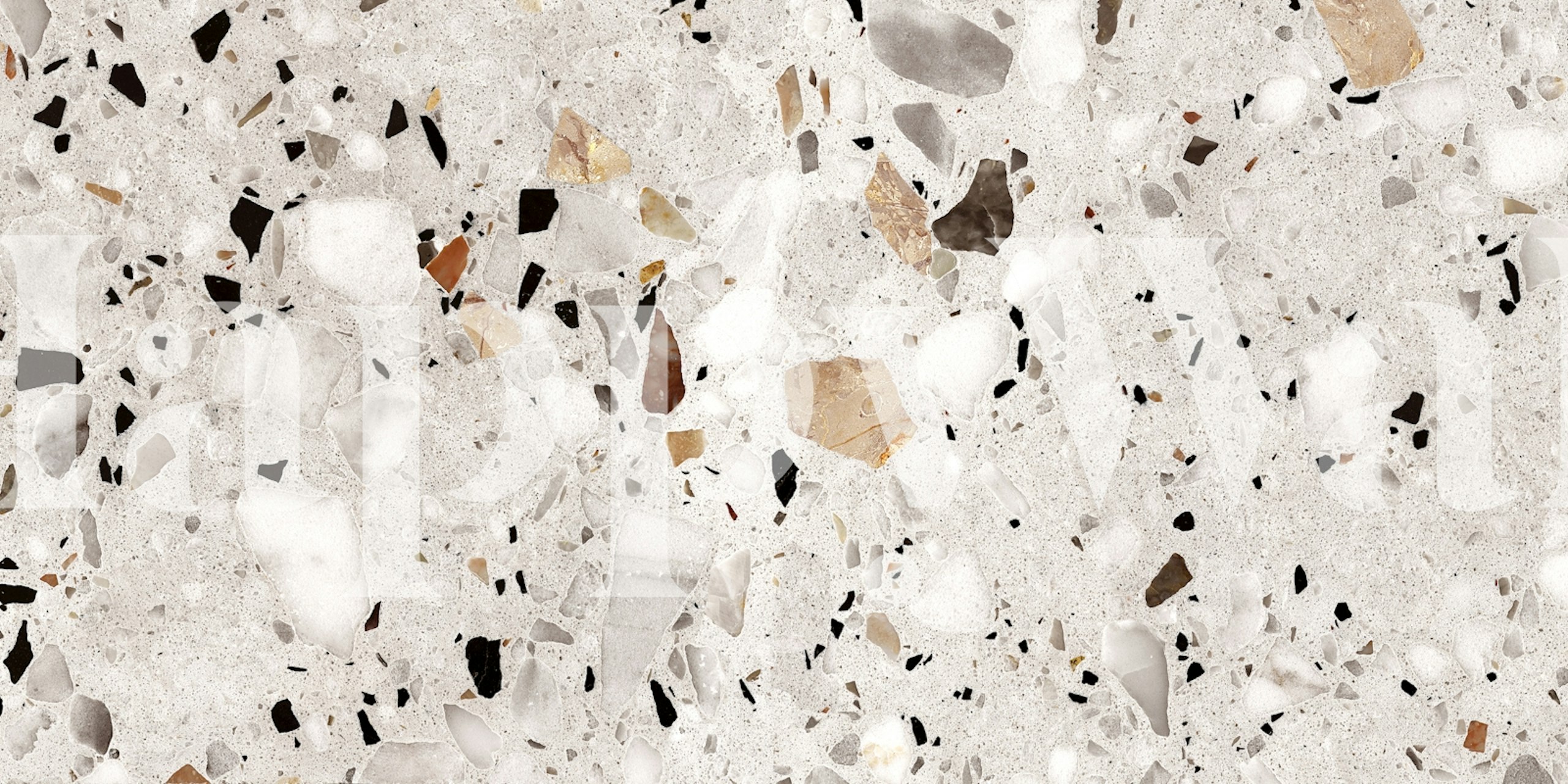 Neutral terrazzo pattern with scattered colored stone shapes wallpaper