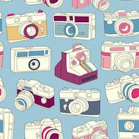Vintage Cameras on Babyblue behang
