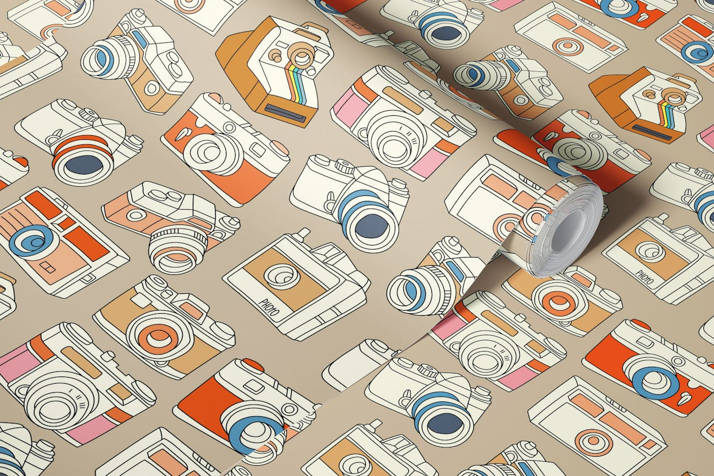 Vintage Cameras on Sand wallpaper roll