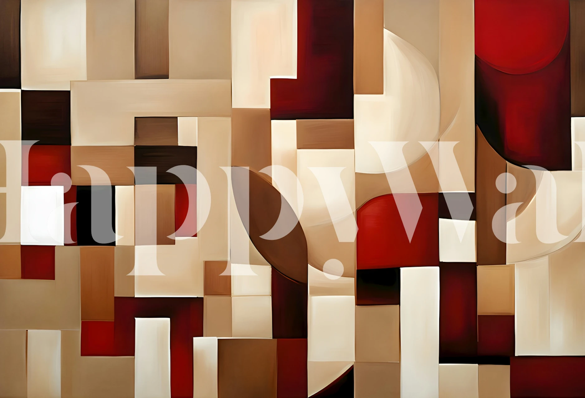 Abstract geometric wallpaper in brown, red, and cream tones