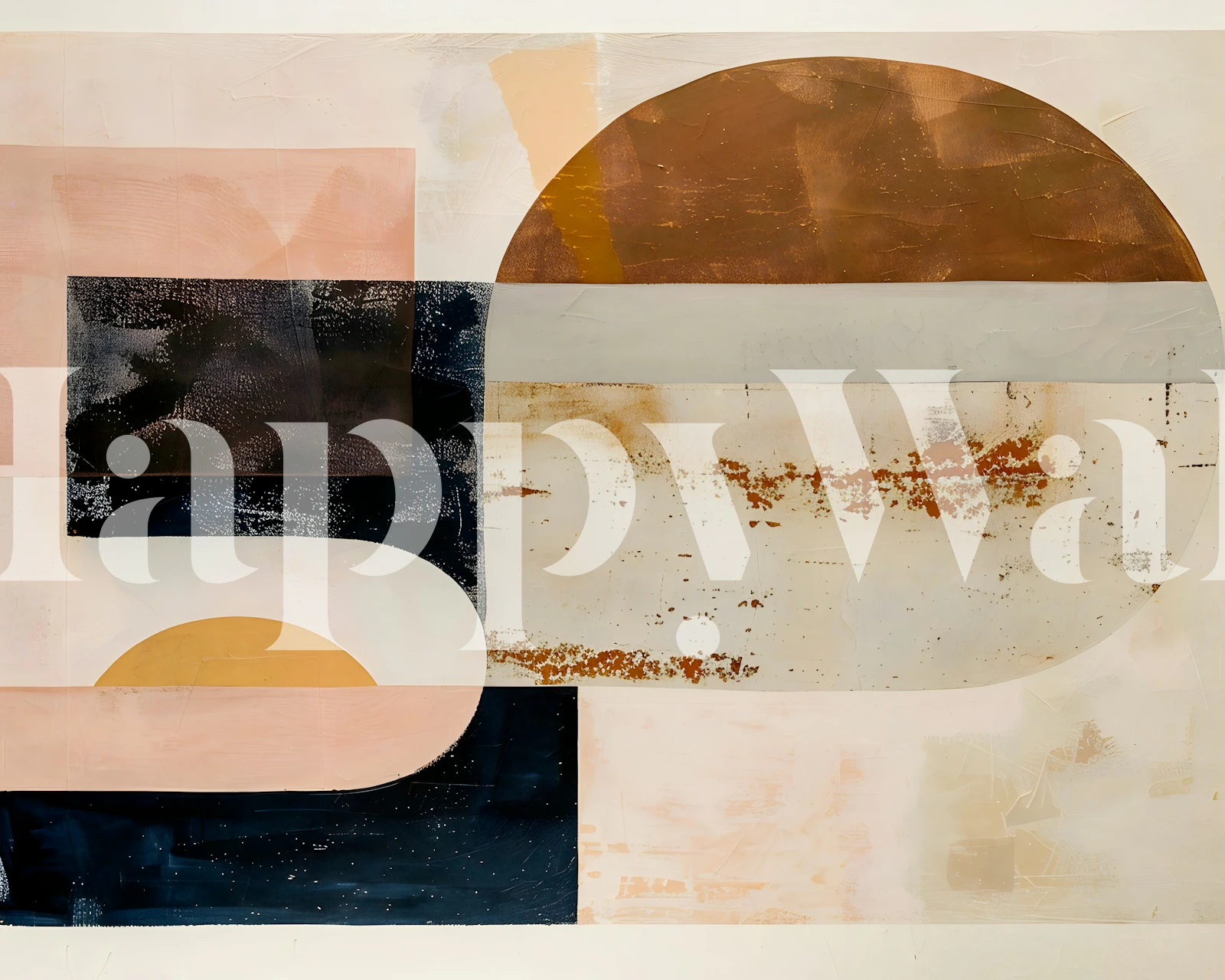 Geometric shapes in soft colors: pink, peach, beige, navy wallpaper