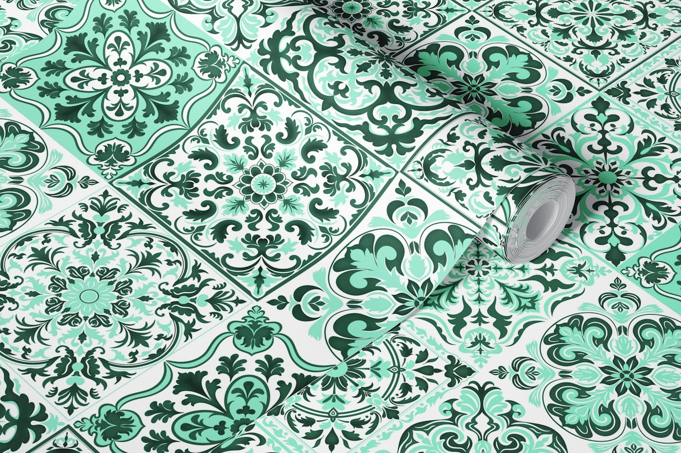 Mixed Ceramic Tiles 4 - Turquoise wallpaper roll