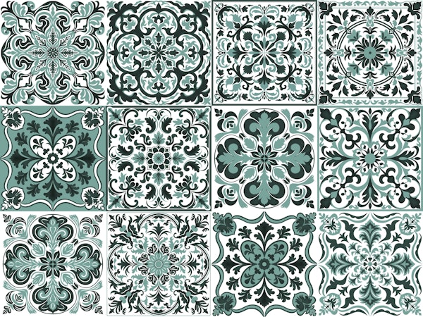 Mixed Ceramic Tiles 11 - Muted Blue Green