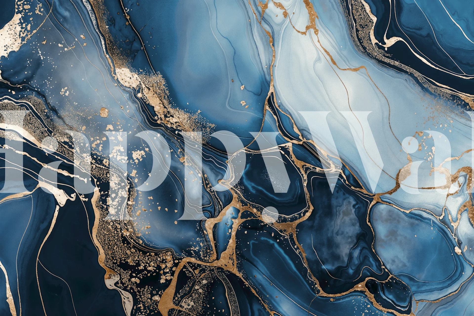 Luxe fotobehang met blauw en goud marmerpatroon dat elegantie en hoogwaardige stijl oproept