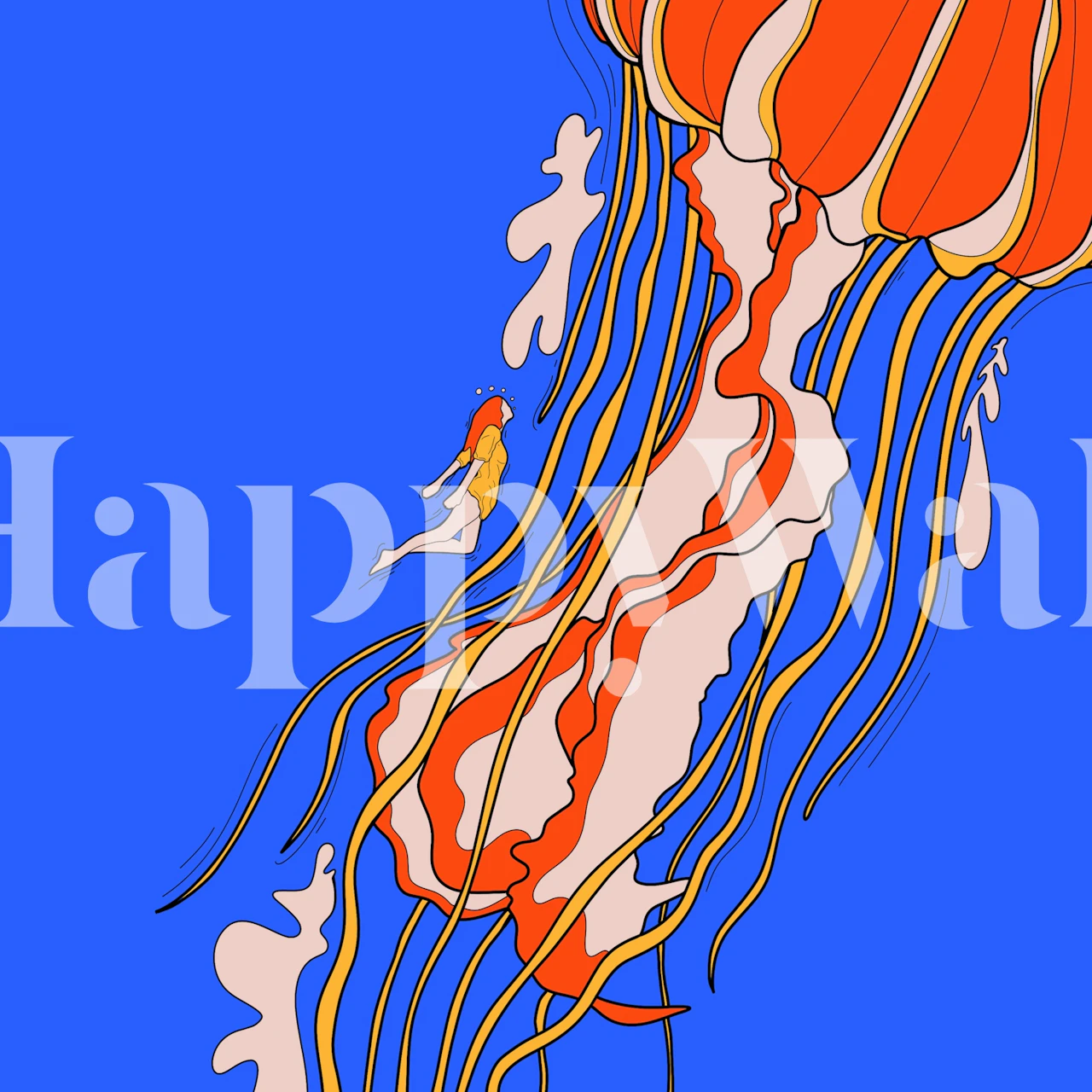 Giant jellyfish tapet i en rominnredning