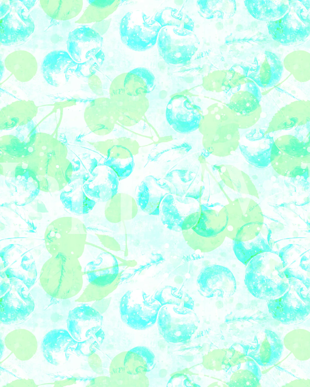 Bright green floral pattern featuring cherry-like designs wallpaper