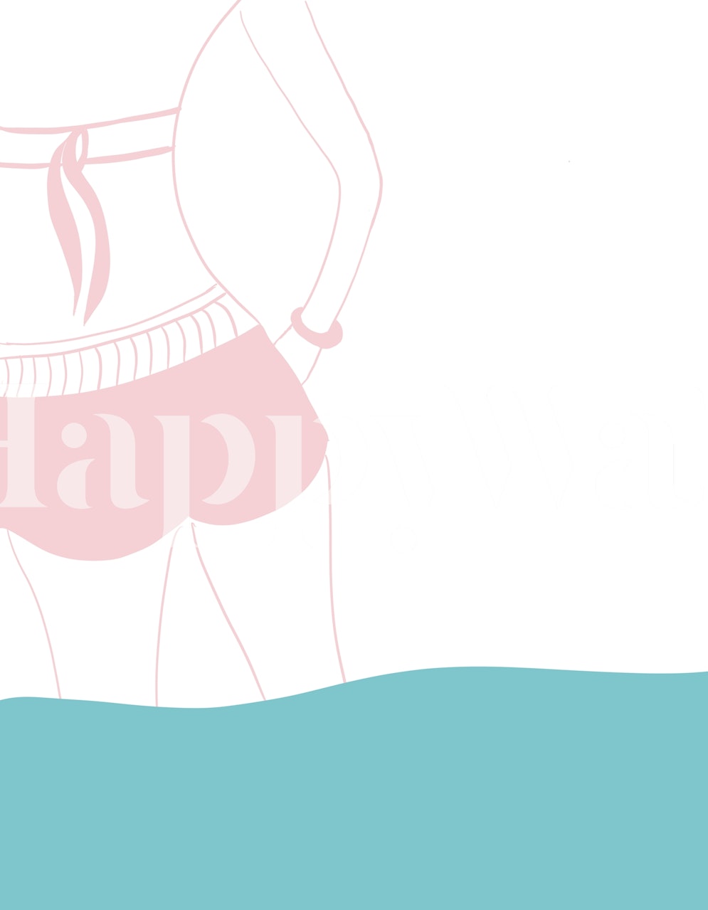 Line art of a dreaming woman against ocean backdrop wall mural