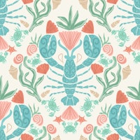 Coastal lobsters with crabs and seashells papel pintado