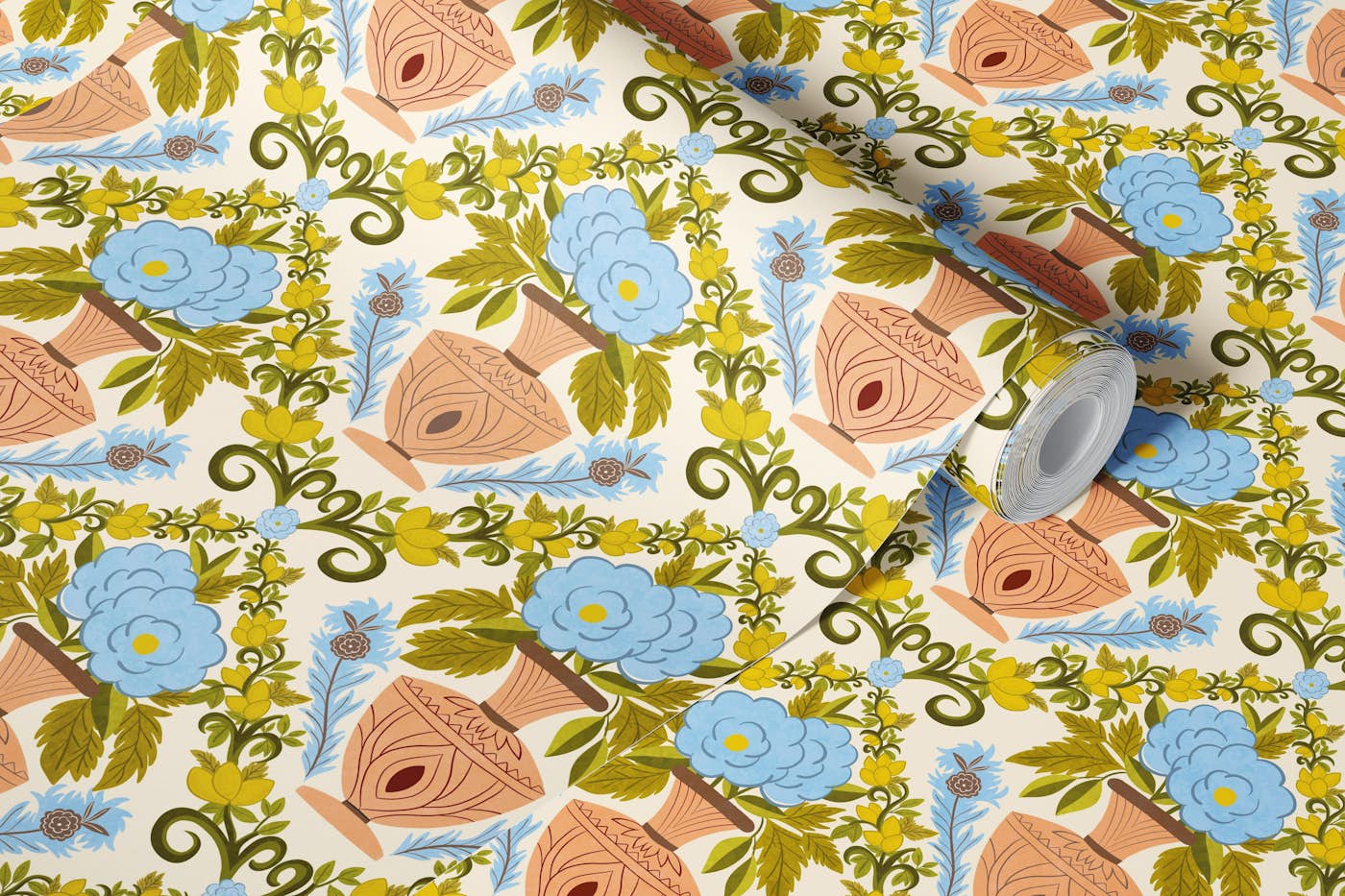 Italian Villa Wallpaper with citrus fruits wallpaper roll