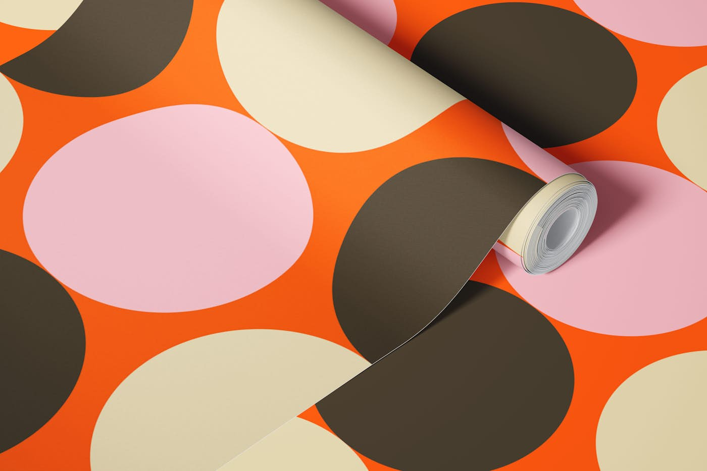 Mid Century Circle Dance Orange wallpaper roll