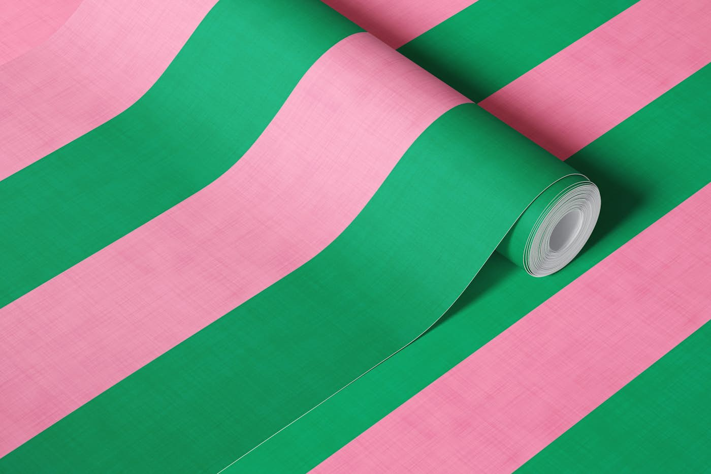 Bright Preppy Pink and Green Stripes wallpaper roll