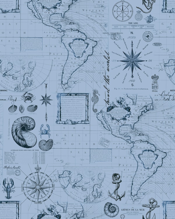 Sail The Seven Seas Nautical Mural Blue