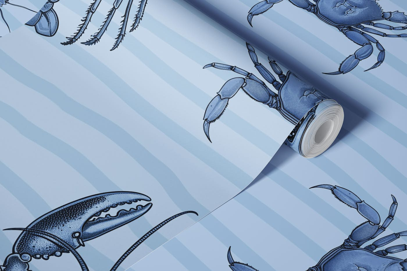 Lobster And Crabs Denim Blue wallpaper roll